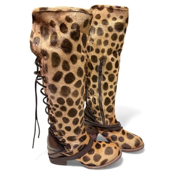 Free Bird Coal Leopard Leather Boots - Size 8 - Picture 2 of 6